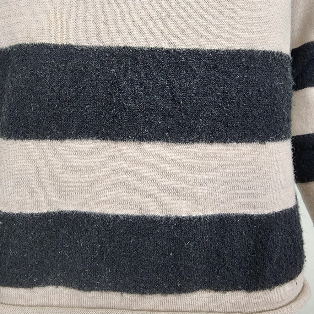 Tory Burch Striped Black Tan Long Sleeve Wool Sweater Size S